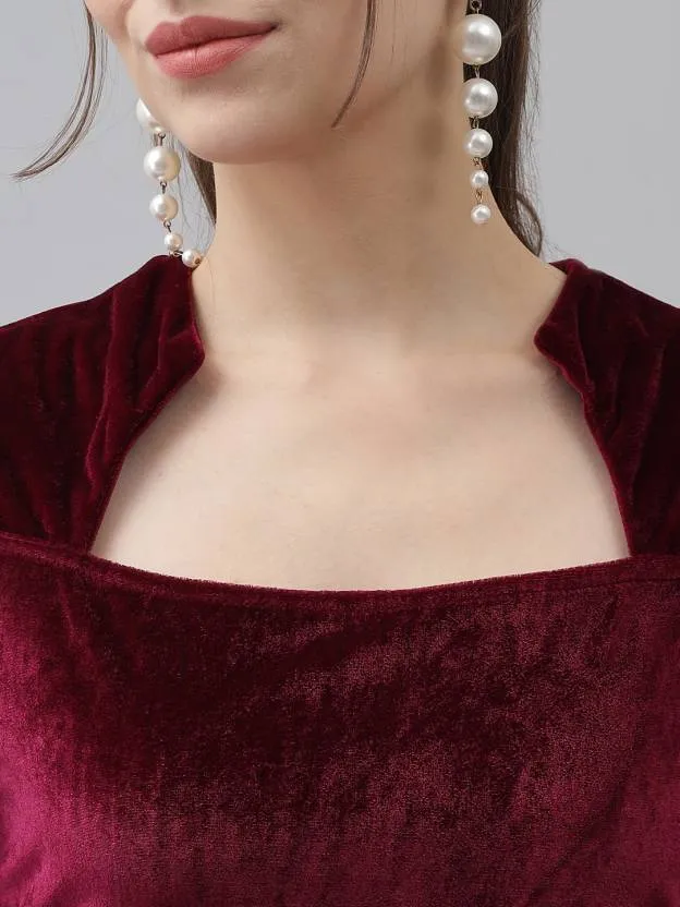 Wine Velvet Square Bodycon Dress