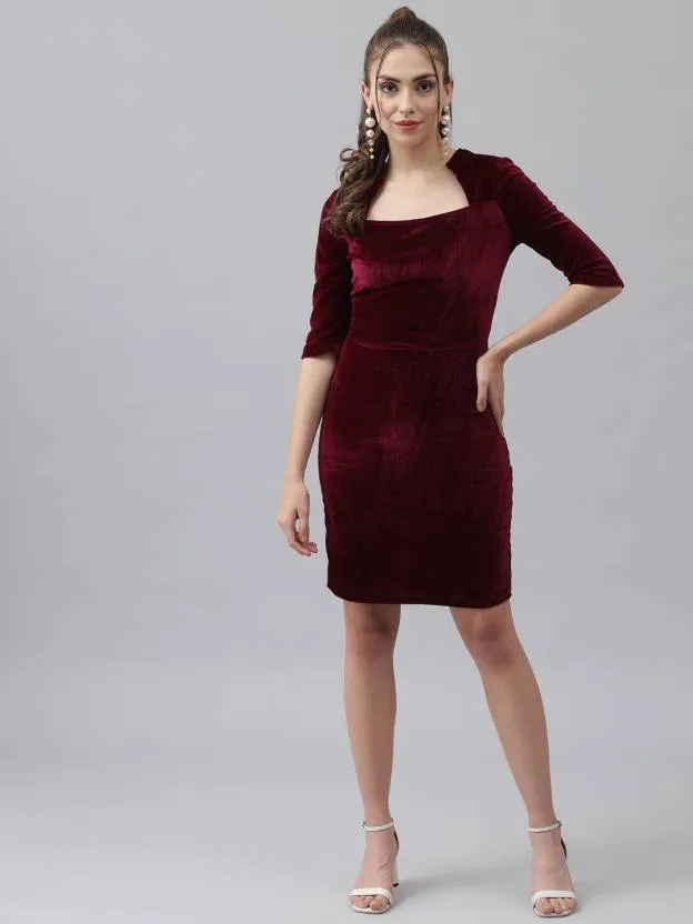 Wine Velvet Square Bodycon Dress
