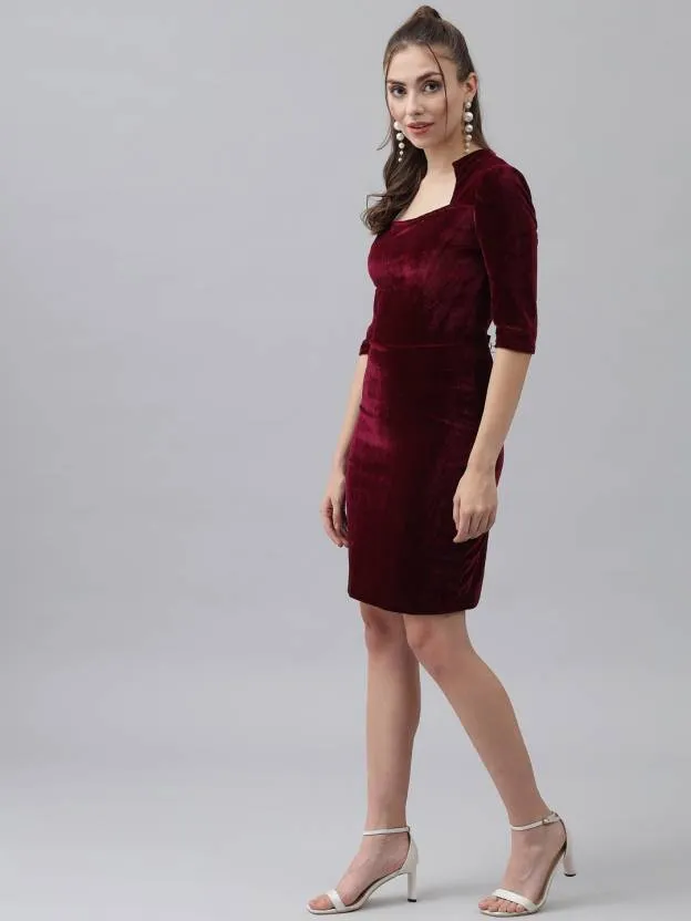 Wine Velvet Square Bodycon Dress