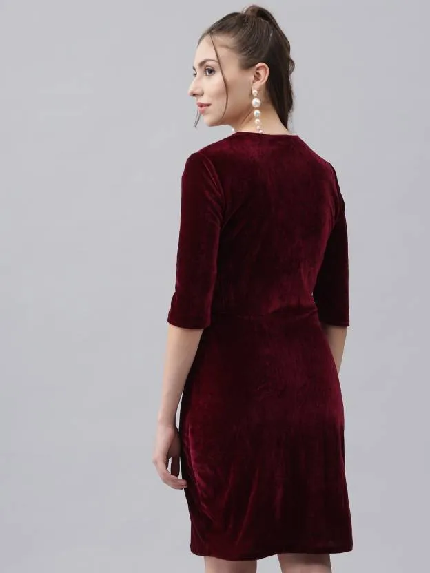 Wine Velvet Square Bodycon Dress