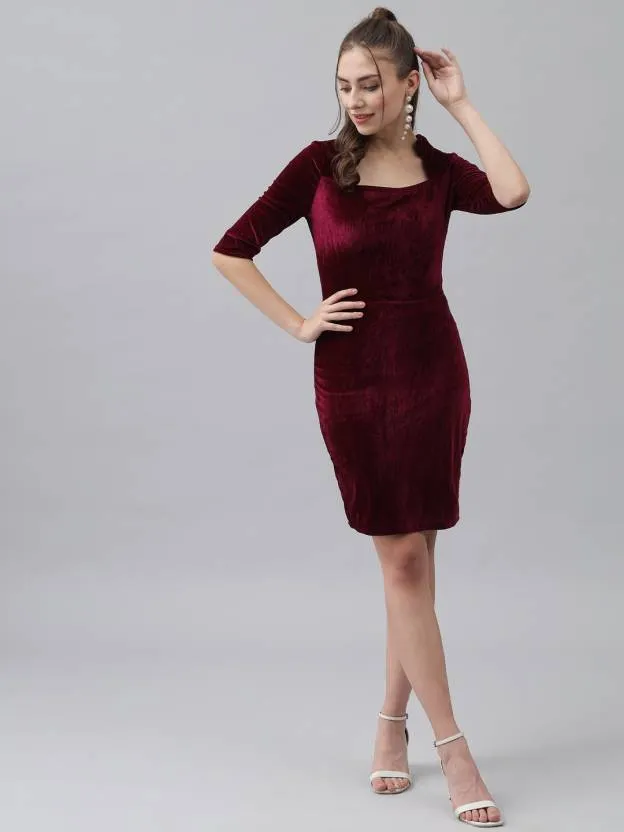 Wine Velvet Square Bodycon Dress