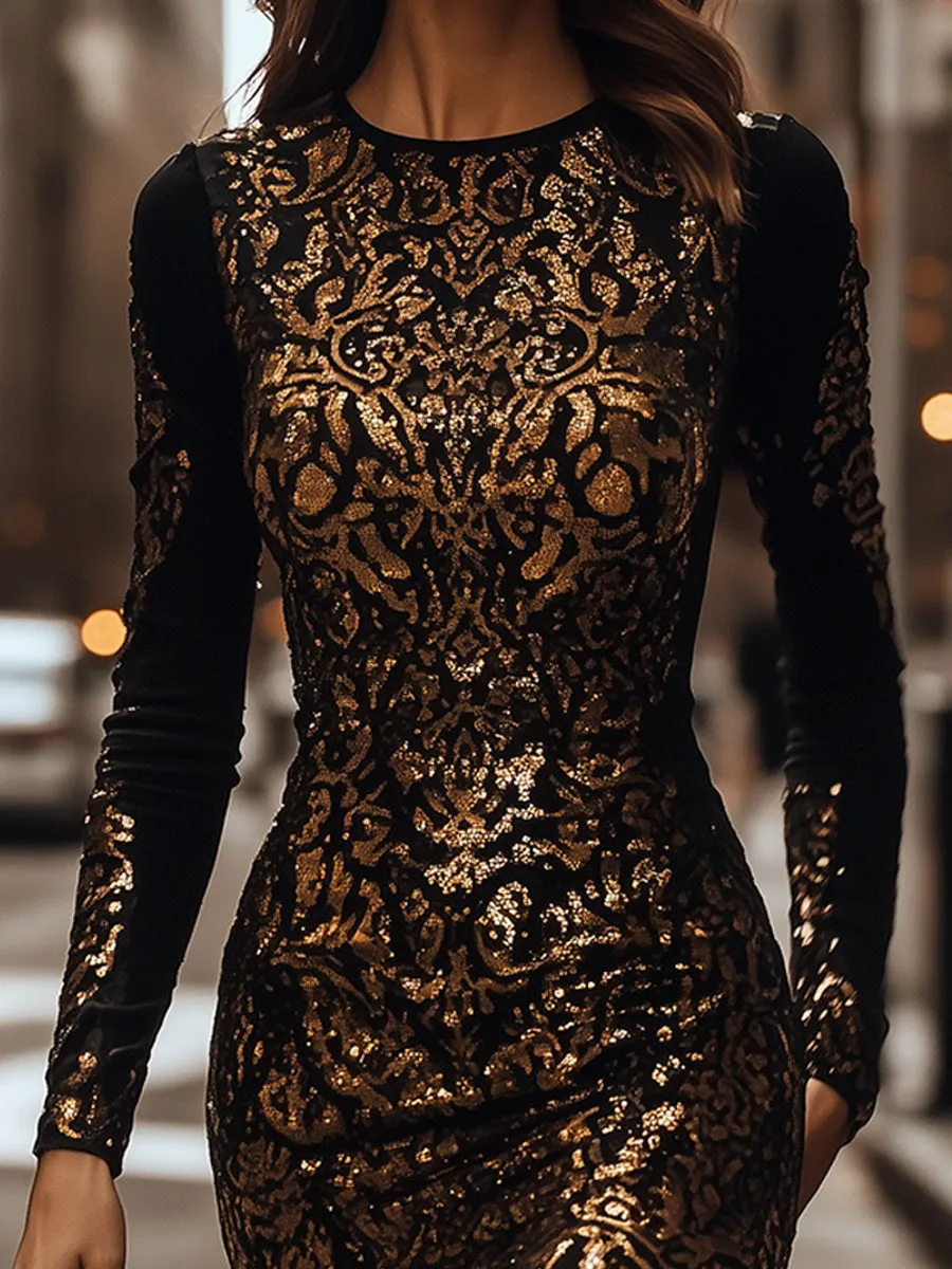 Women Black and Gold Sequin Bodycon Dress