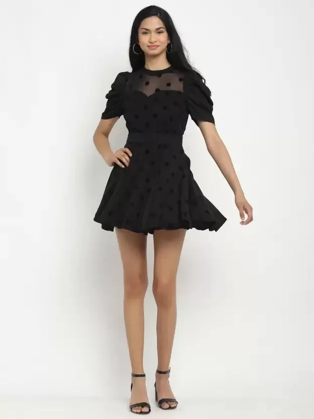 Women Black Printed Midi Length Dress