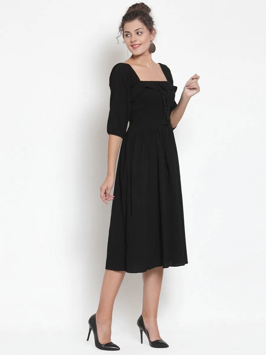 Women Black Square Neck Dress