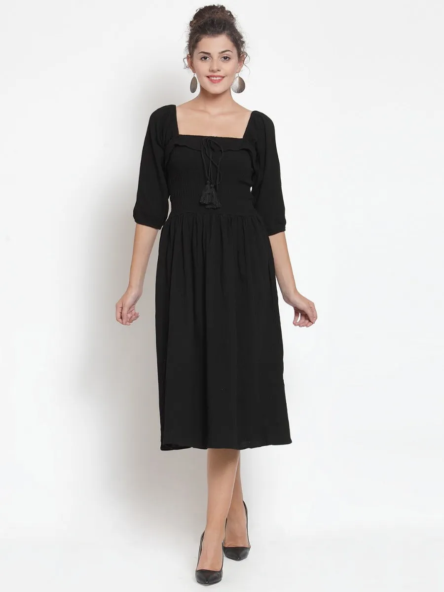 Women Black Square Neck Dress