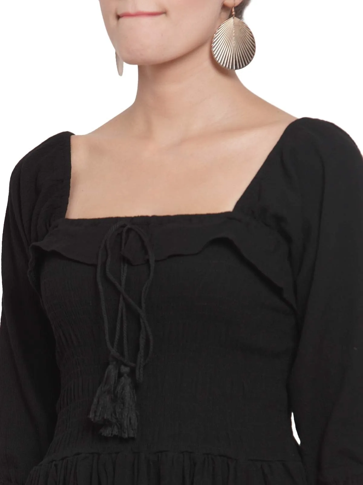 Women Black Square Neck Dress