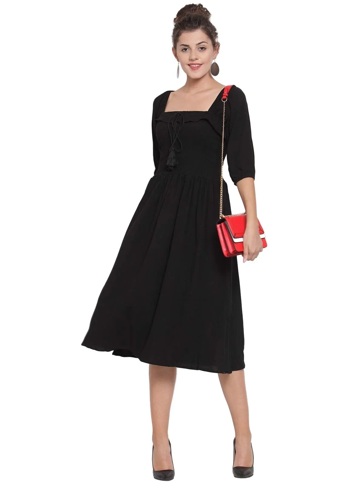 Women Black Square Neck Dress