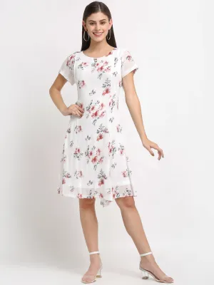 Women Floral Print White Dress