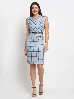 Women Grey V-Neck Checked Dress