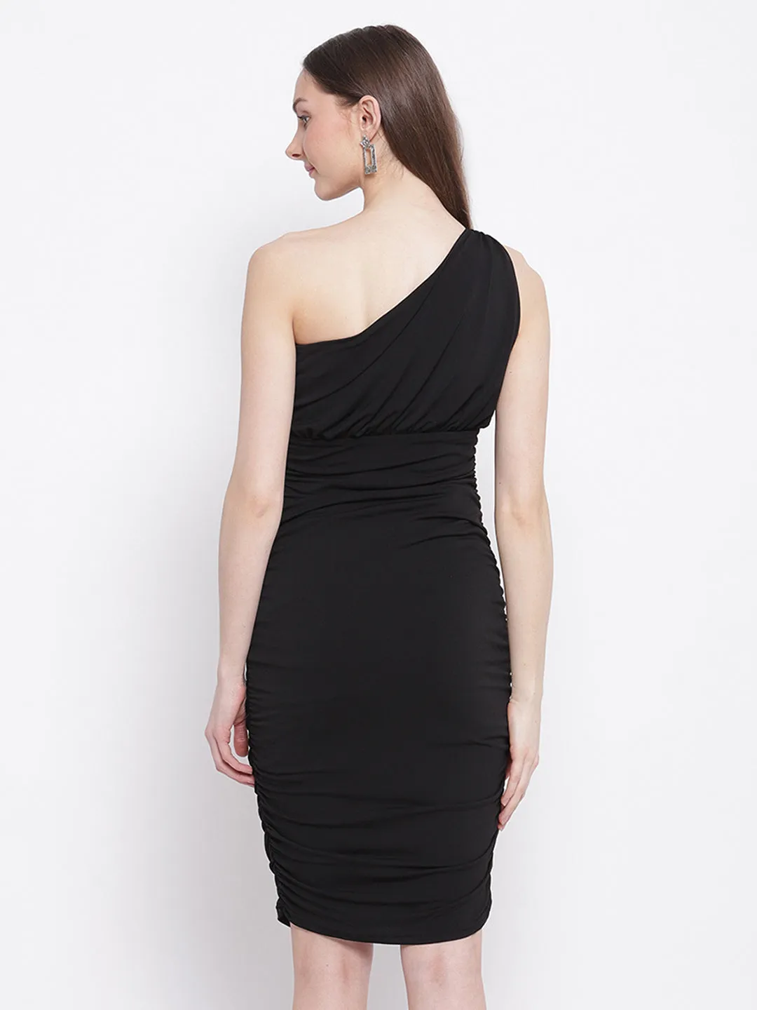 Women One-Shoulder Slim Fit Black Bodycon Dress