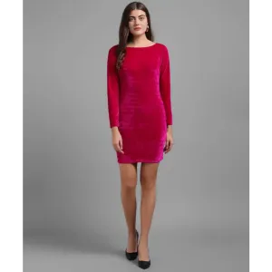 Women Pink Plain Velvet Short Dress