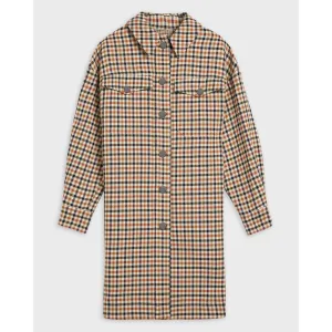 Women Wmo-Afya-Long Oversized Check Shacket - Lt-Brown
