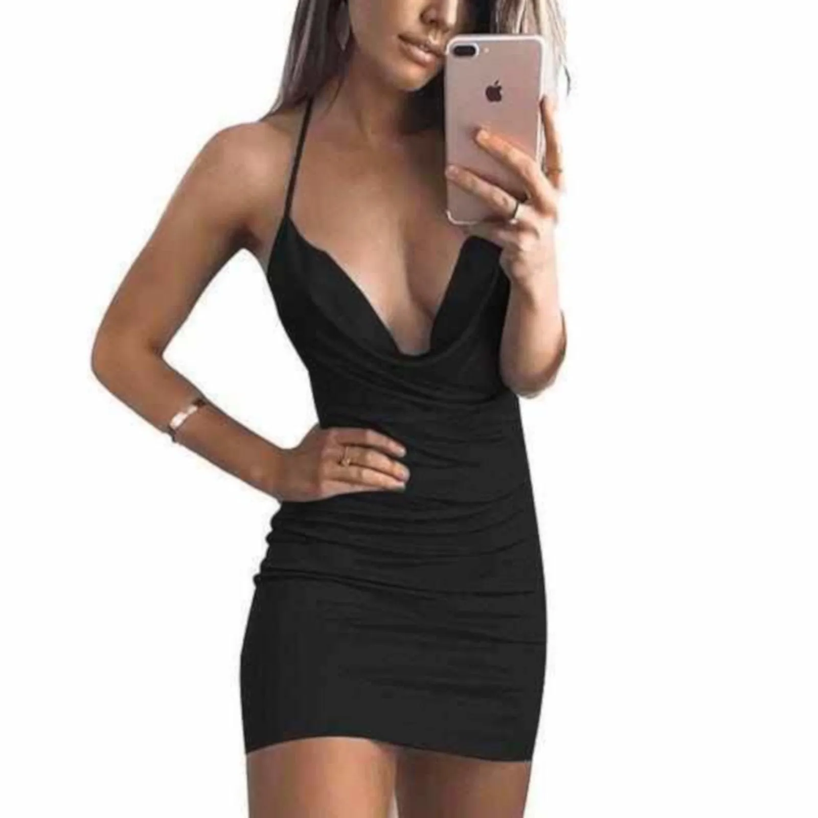 Women's Edgy Black Backless Cocktail Party Mini Dress