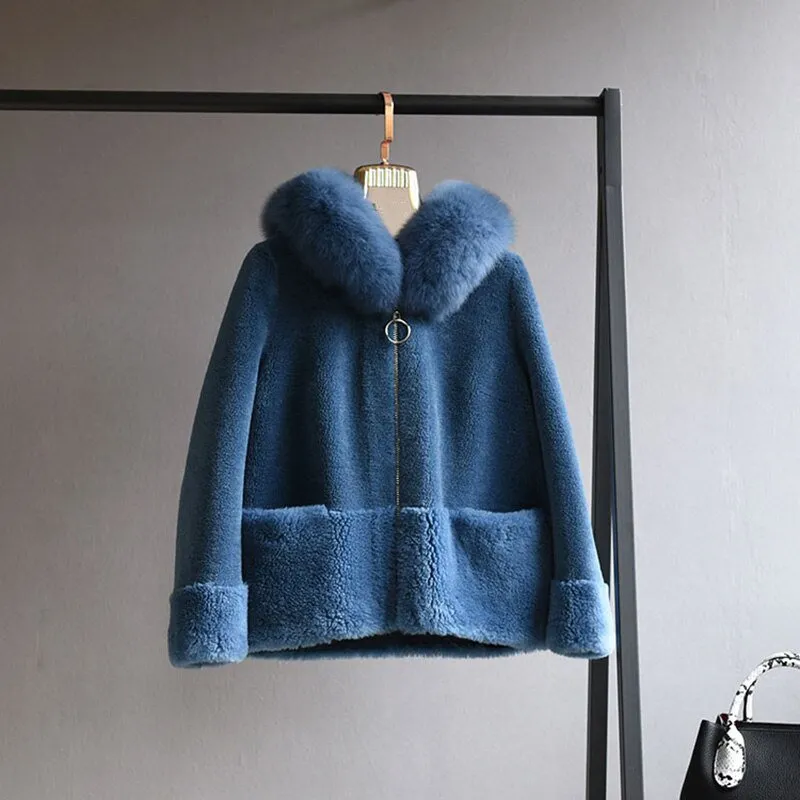 Women's Winter Casual Wool Thick Coat With Fox Fur