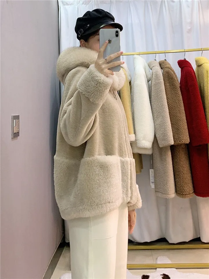 Women's Winter Casual Wool Thick Coat With Fox Fur