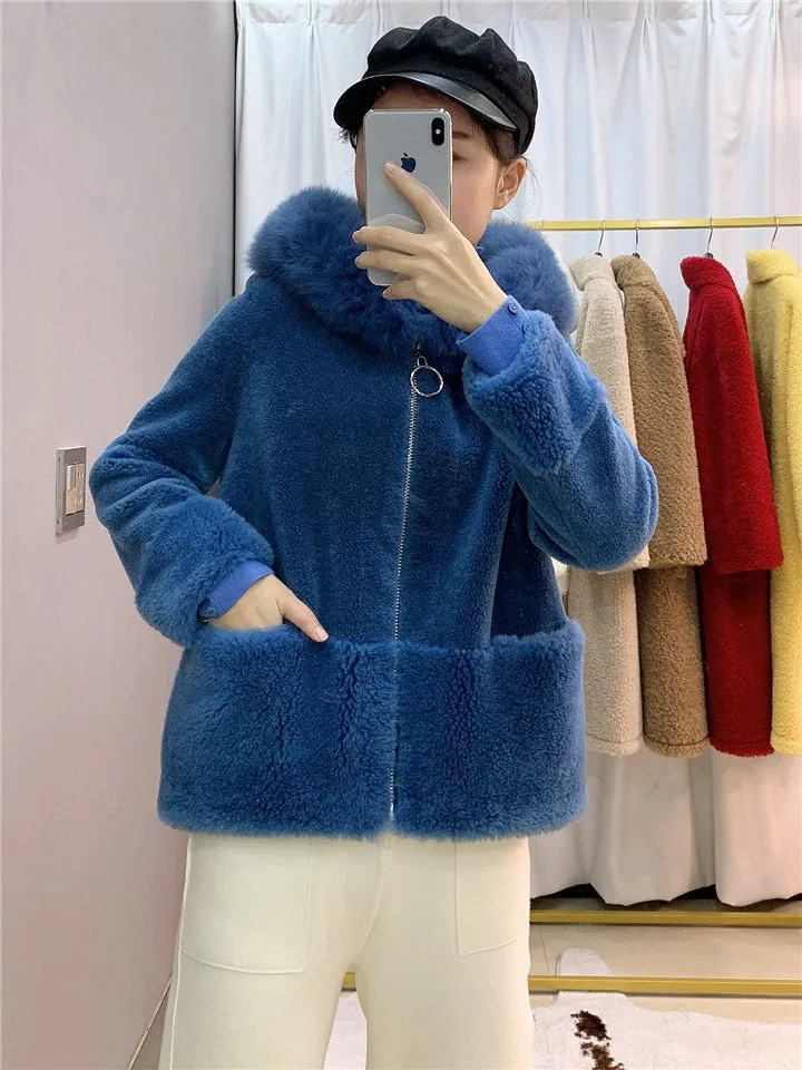 Women's Winter Casual Wool Thick Coat With Fox Fur