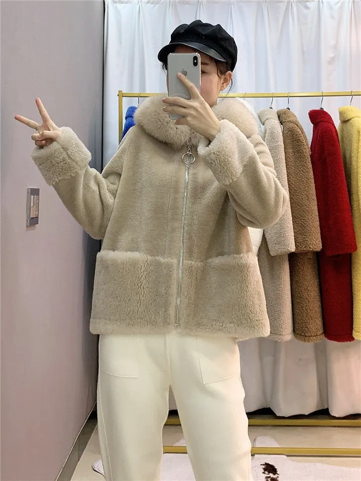 Women's Winter Casual Wool Thick Coat With Fox Fur