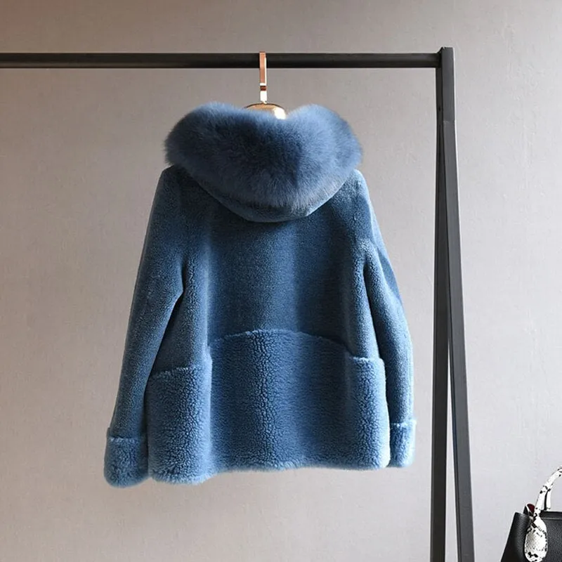 Women's Winter Casual Wool Thick Coat With Fox Fur