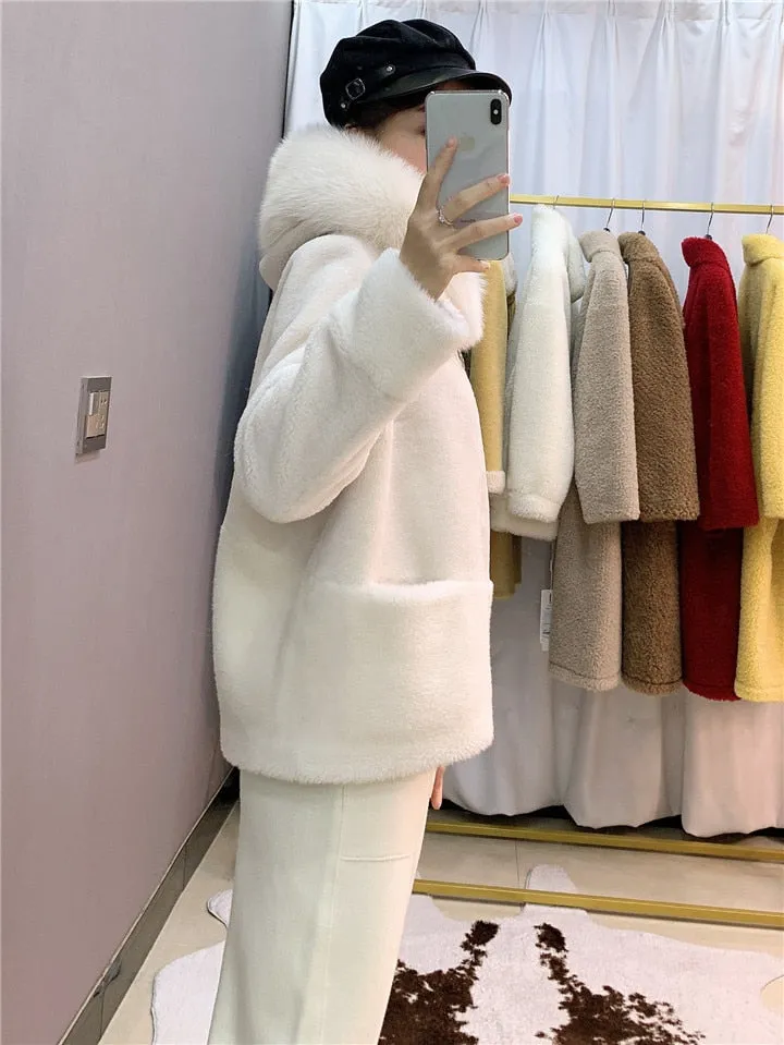 Women's Winter Casual Wool Thick Coat With Fox Fur