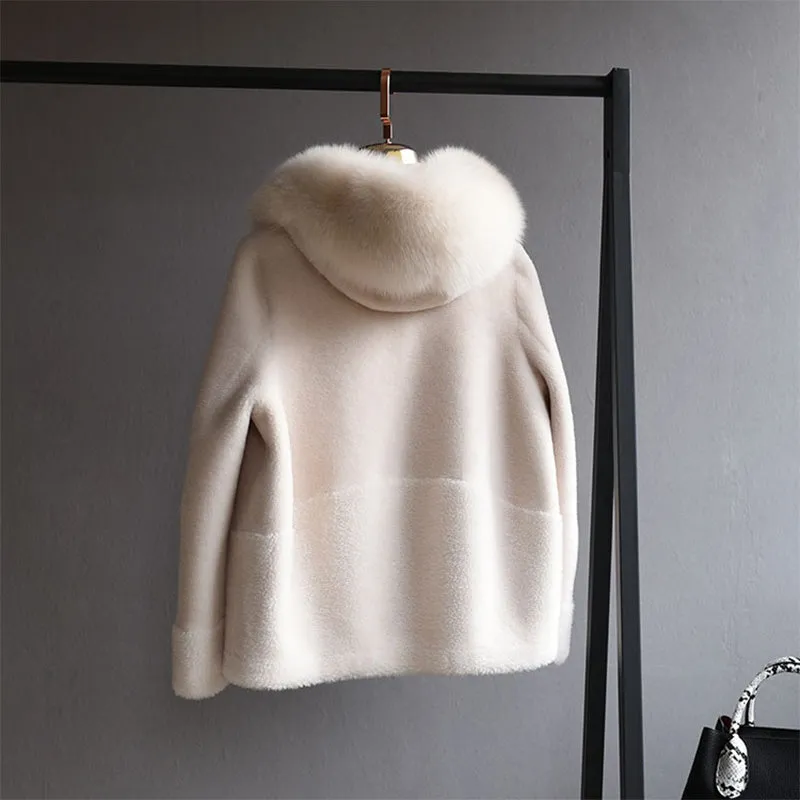 Women's Winter Casual Wool Thick Coat With Fox Fur