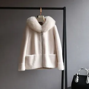 Women's Winter Casual Wool Thick Coat With Fox Fur