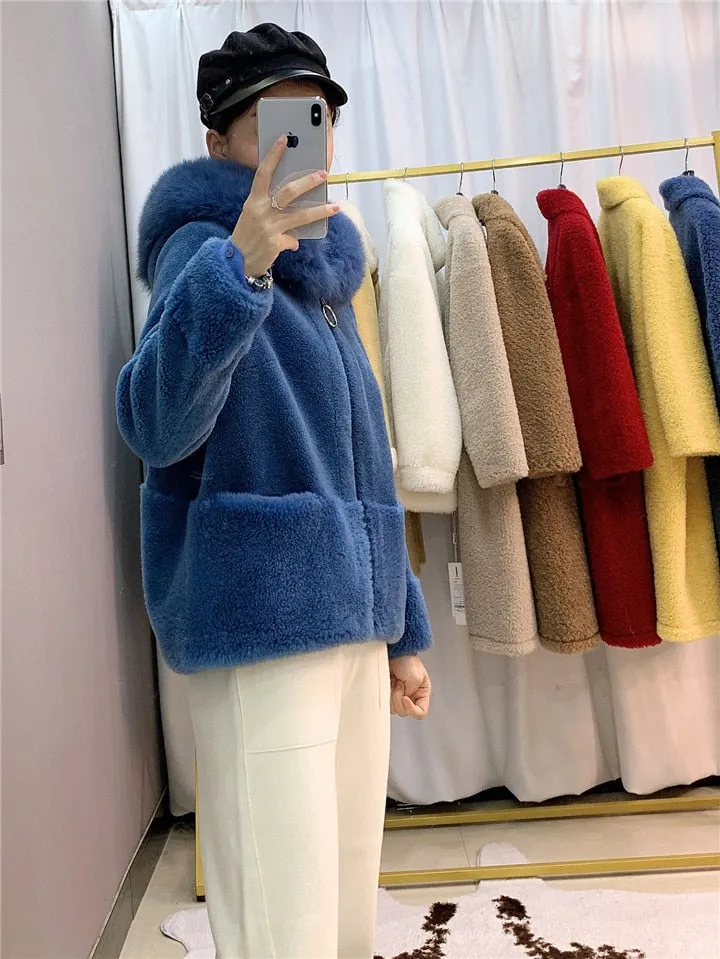 Women's Winter Casual Wool Thick Coat With Fox Fur