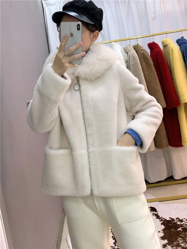 Women's Winter Casual Wool Thick Coat With Fox Fur
