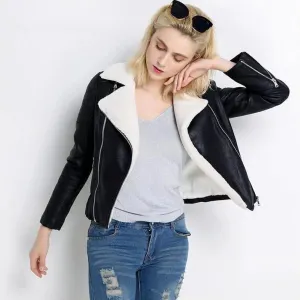 Women's Winter Faux Sheepskin Slim Coat With Faux Fur