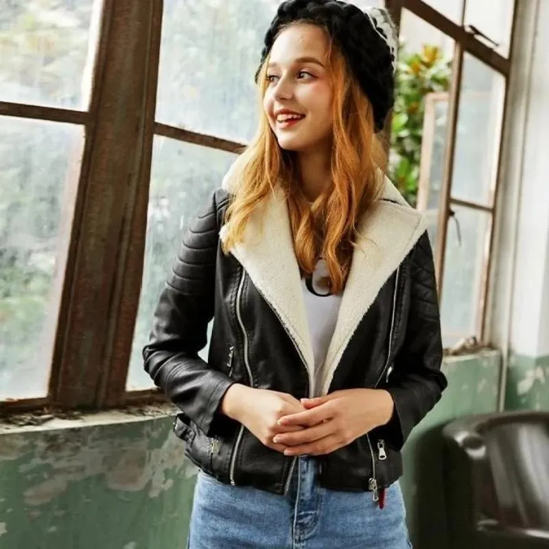 Women's Winter Faux Sheepskin Slim Coat With Faux Fur
