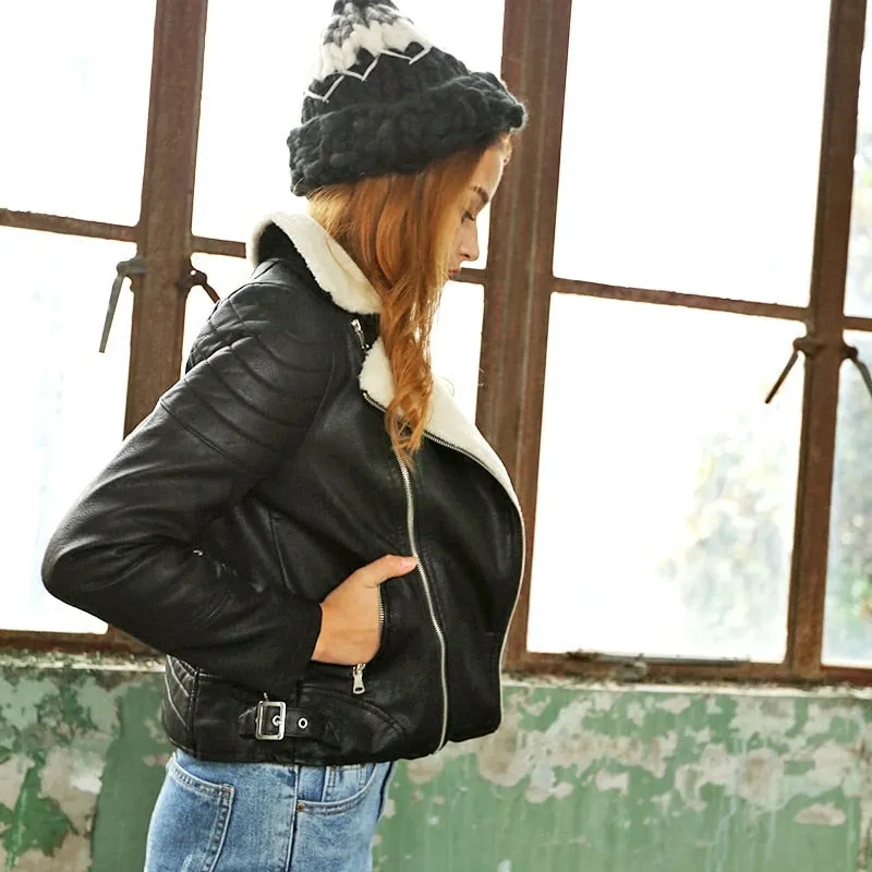 Women's Winter Faux Sheepskin Slim Coat With Faux Fur