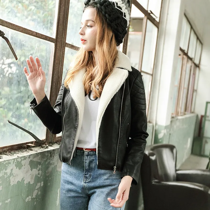 Women's Winter Faux Sheepskin Slim Coat With Faux Fur