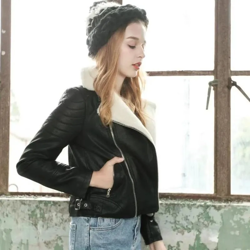 Women's Winter Faux Sheepskin Slim Coat With Faux Fur