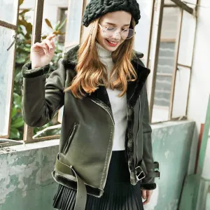 Women's Winter Thick Faux Leather Slim Coat With Faux Fur