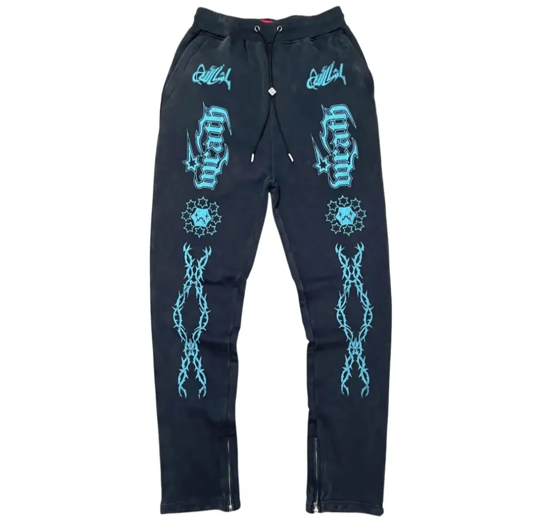 Wrathboy Gods Will Straight/Zipper Stacked Sweatpants Set (Black)