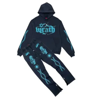 Wrathboy Gods Will Straight/Zipper Stacked Sweatpants Set (Black)
