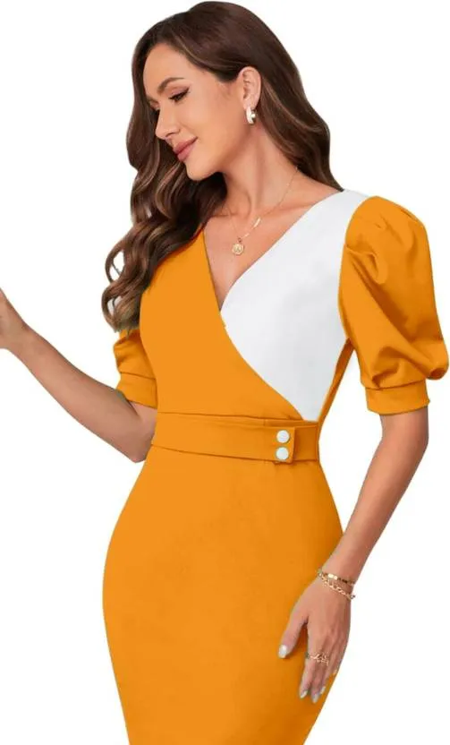 Yellow Solid Bodycon Dress